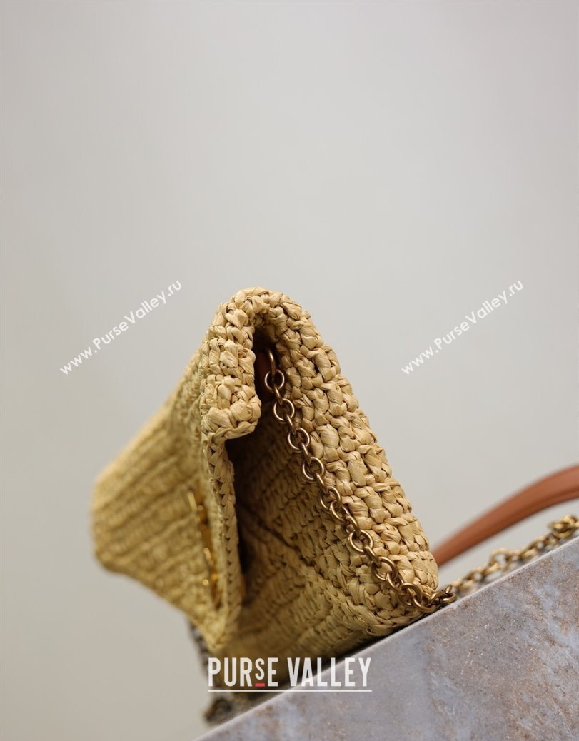 Saint Laurent Cassandre Chain Clutch in Raffia Straw Beige 2025 819271 (YY-250802014)