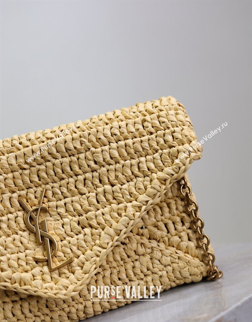 Saint Laurent Cassandre Chain Clutch in Raffia Straw Beige 2025 819271 (YY-250802014)