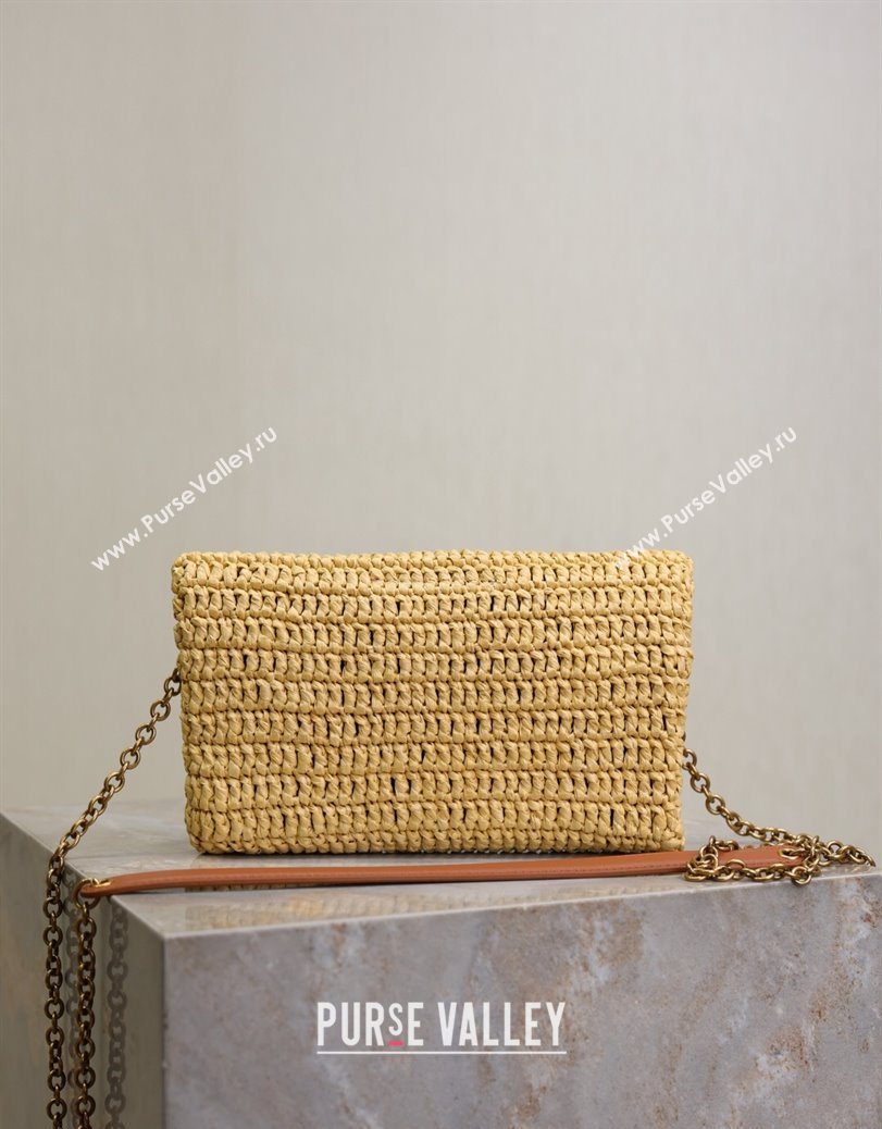 Saint Laurent Cassandre Chain Clutch in Raffia Straw Beige 2025 819271 (YY-250802014)