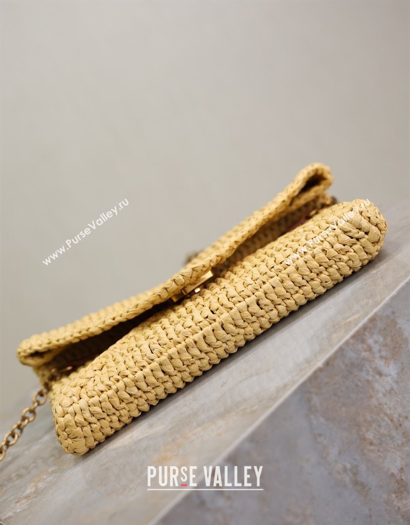 Saint Laurent Cassandre Chain Clutch in Raffia Straw Beige 2025 819271 (YY-250802014)