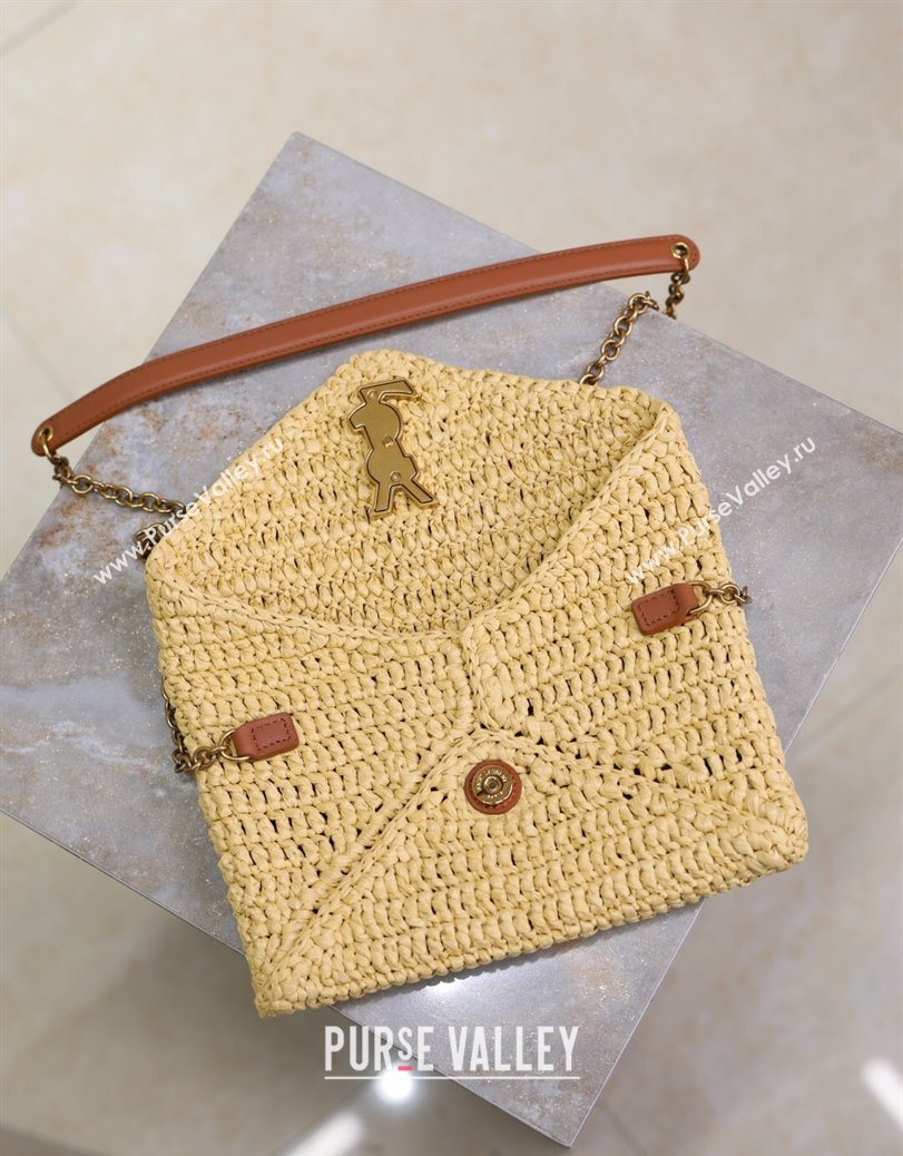 Saint Laurent Cassandre Chain Clutch in Raffia Straw Beige 2025 819271 (YY-250802014)
