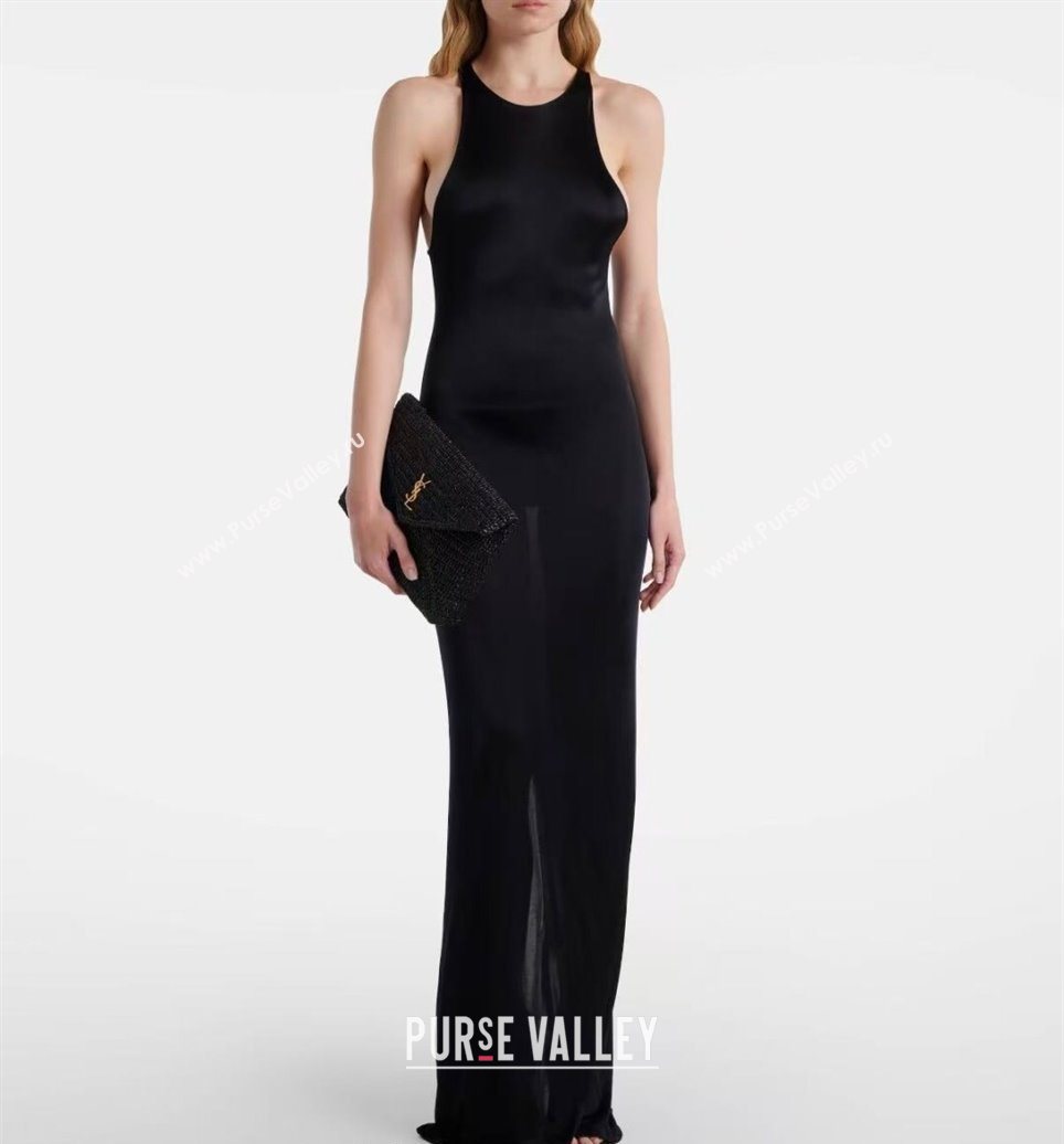 Saint Laurent Cassander Large Envelope Pouch in Rafia Straw 769307 Black 2025 (YY-250802017)