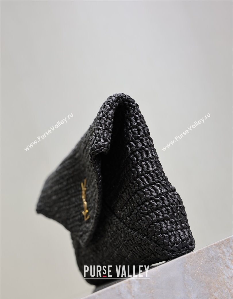 Saint Laurent Cassander Large Envelope Pouch in Rafia Straw 769307 Black 2025 (YY-250802017)