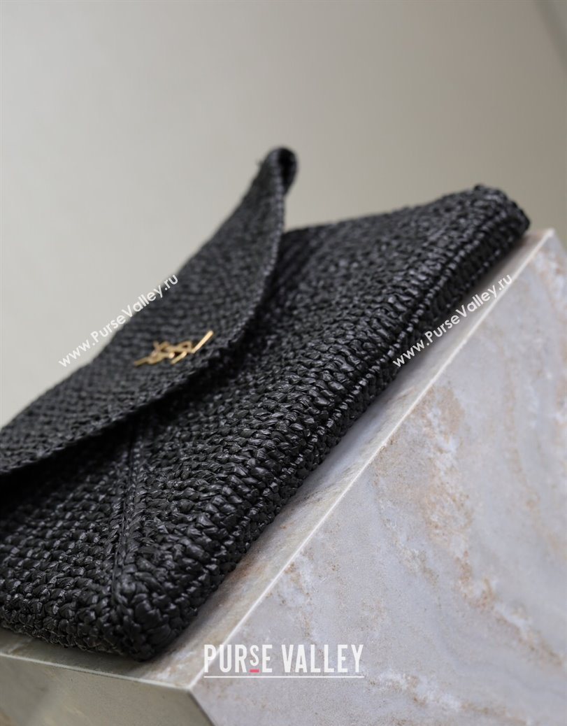 Saint Laurent Cassander Large Envelope Pouch in Rafia Straw 769307 Black 2025 (YY-250802017)