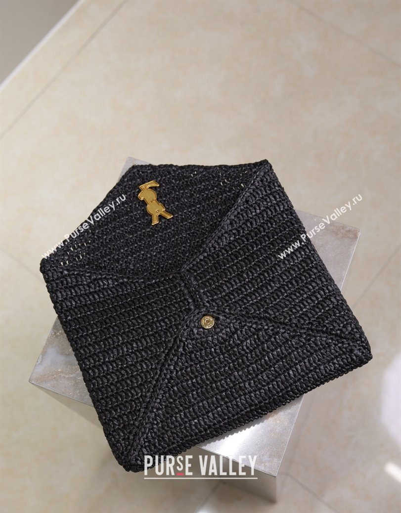 Saint Laurent Cassander Large Envelope Pouch in Rafia Straw 769307 Black 2025 (YY-250802017)
