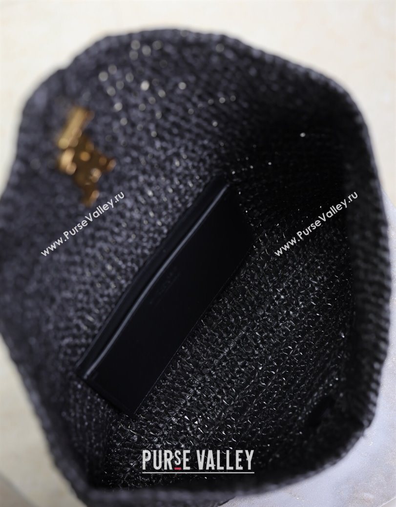 Saint Laurent Cassander Large Envelope Pouch in Rafia Straw 769307 Black 2025 (YY-250802017)