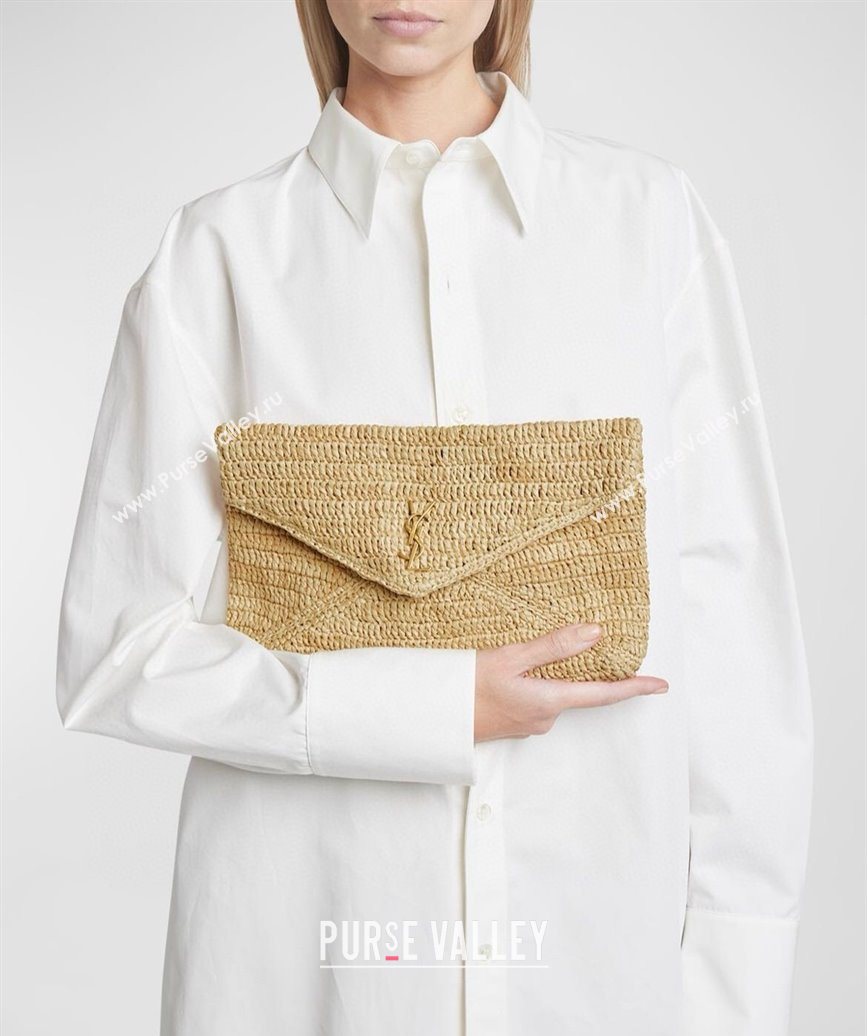 Saint Laurent Cassander Large Envelope Pouch in Rafia Straw 769307 Beige 2025 (YY-250802018)