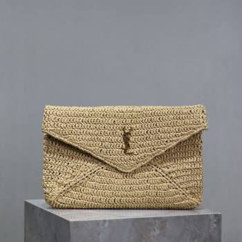 Saint Laurent Cassander Large Envelope Pouch in Rafia Straw 769307 Beige 2025 (YY-250802018)