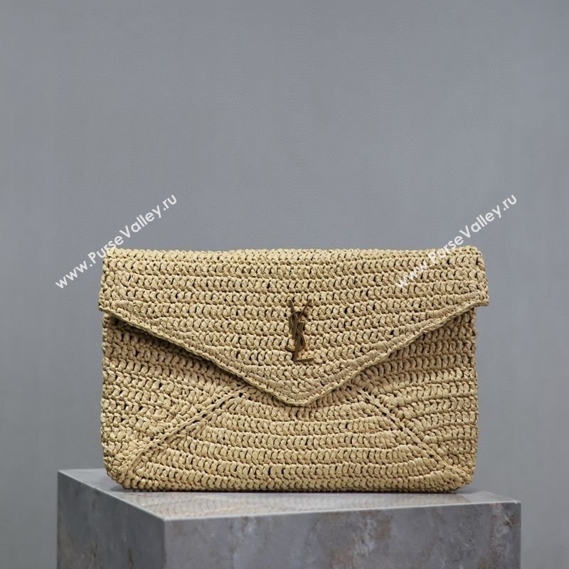 Saint Laurent Cassander Large Envelope Pouch in Rafia Straw 769307 Beige 2025 (YY-250802018)
