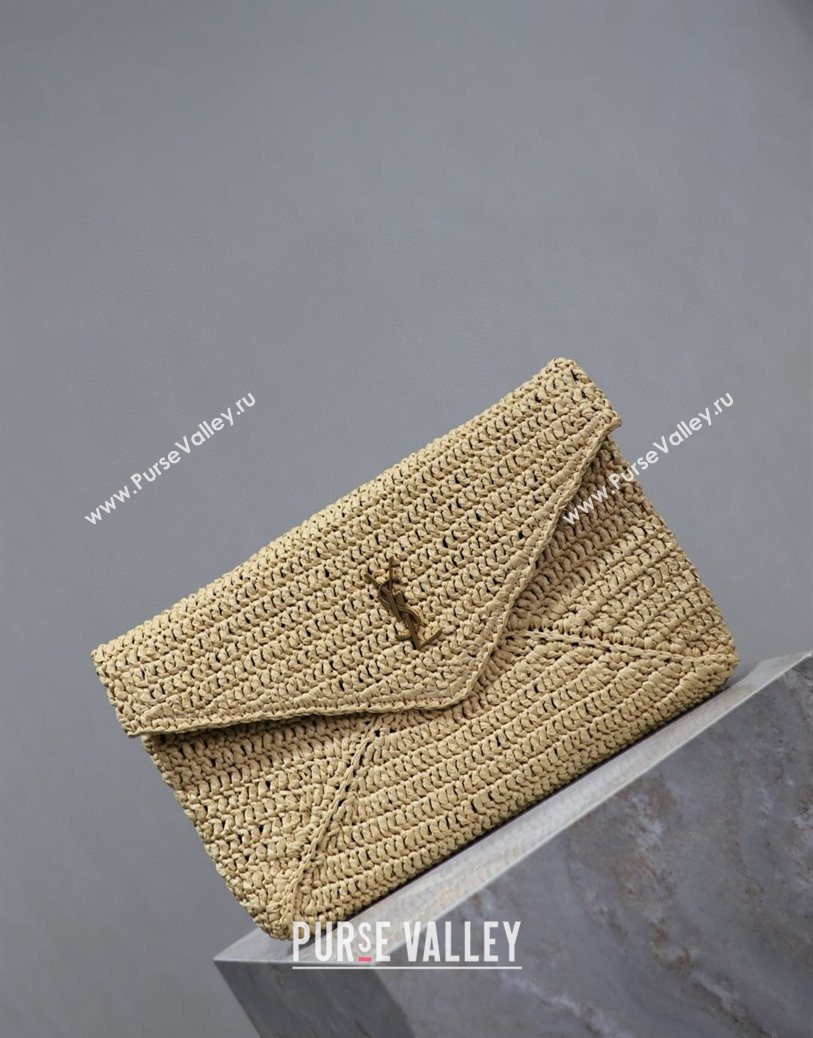 Saint Laurent Cassander Large Envelope Pouch in Rafia Straw 769307 Beige 2025 (YY-250802018)