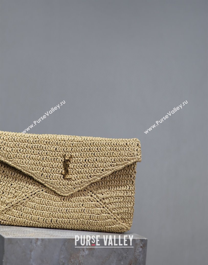 Saint Laurent Cassander Large Envelope Pouch in Rafia Straw 769307 Beige 2025 (YY-250802018)