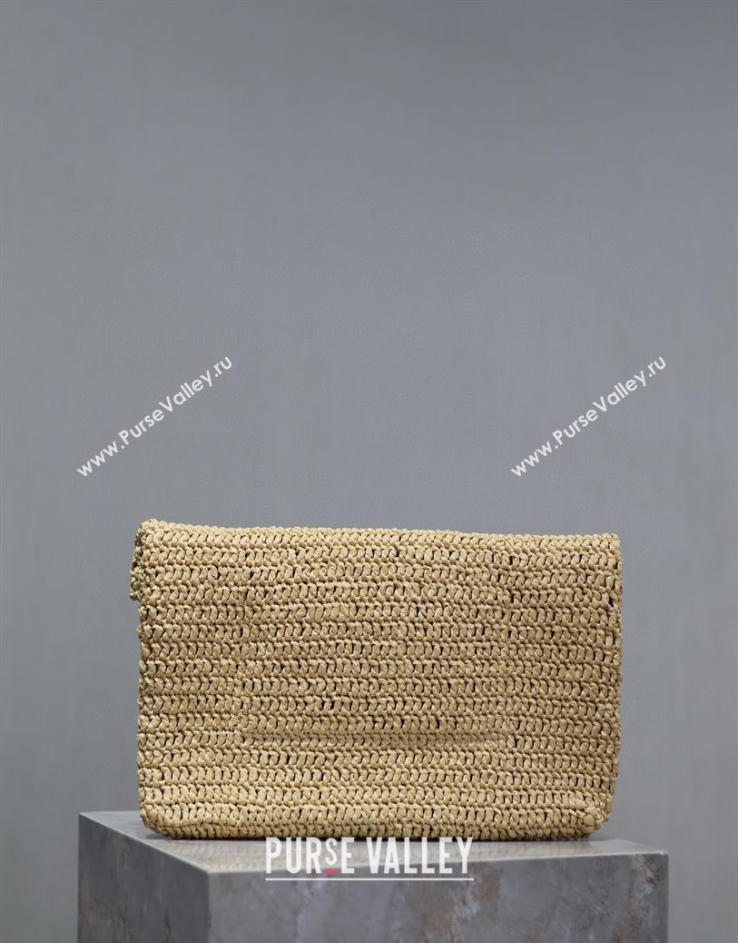 Saint Laurent Cassander Large Envelope Pouch in Rafia Straw 769307 Beige 2025 (YY-250802018)