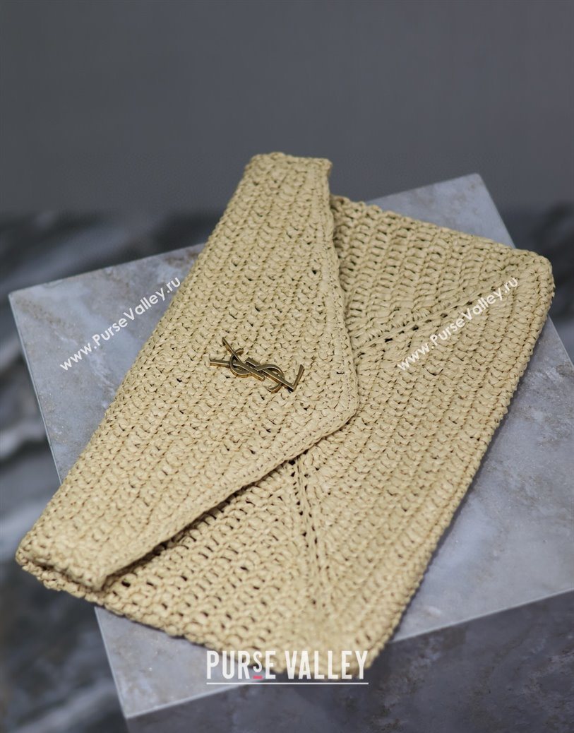 Saint Laurent Cassander Large Envelope Pouch in Rafia Straw 769307 Beige 2025 (YY-250802018)