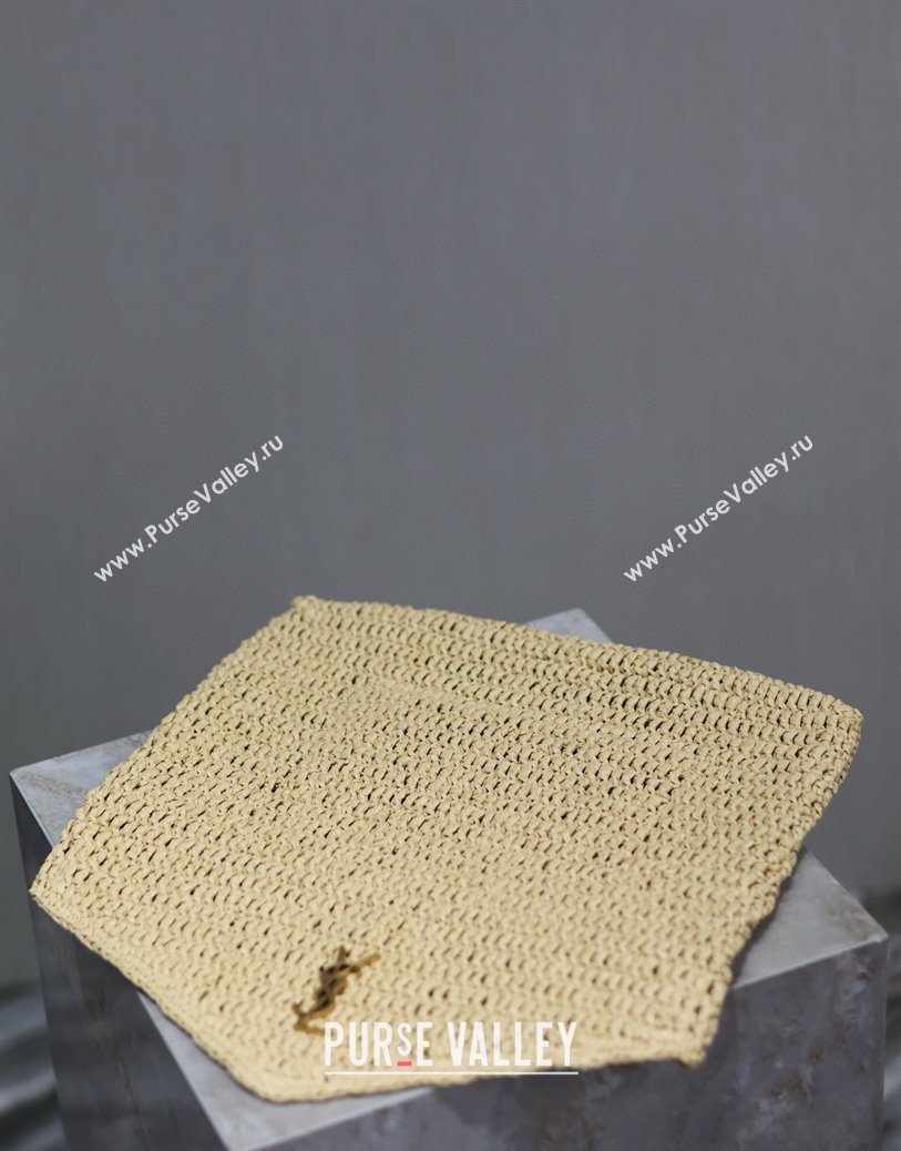 Saint Laurent Cassander Large Envelope Pouch in Rafia Straw 769307 Beige 2025 (YY-250802018)