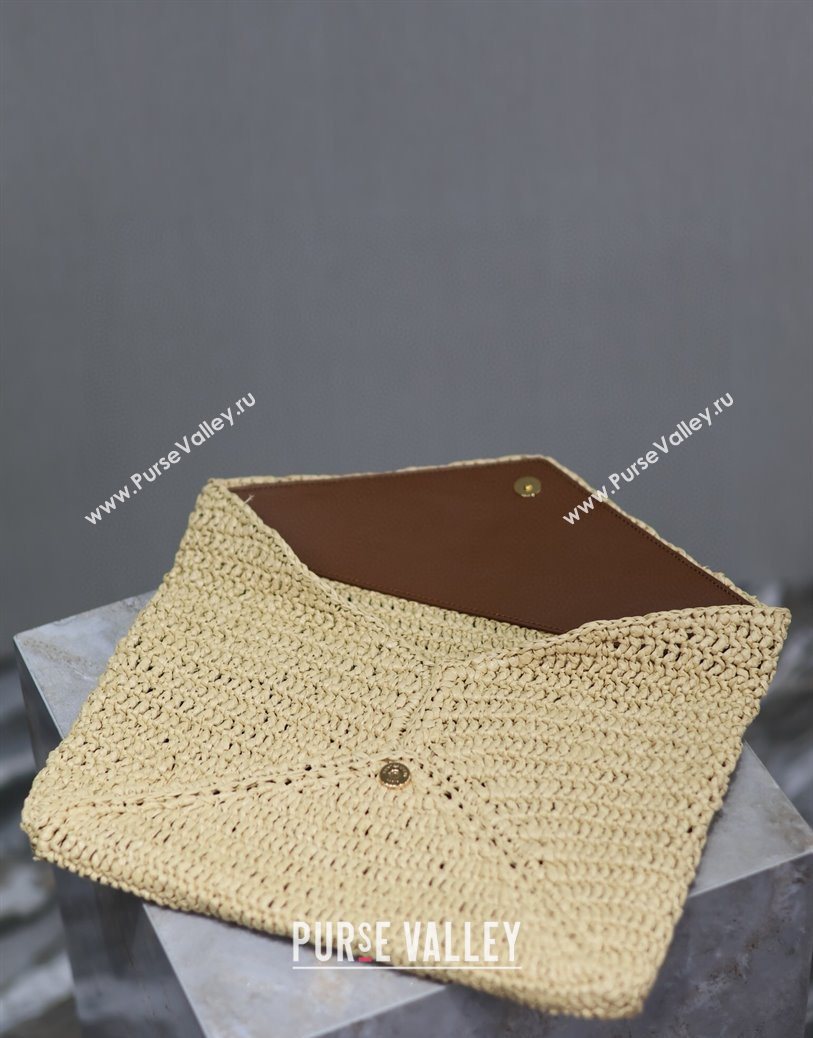 Saint Laurent Cassander Large Envelope Pouch in Rafia Straw 769307 Beige 2025 (YY-250802018)