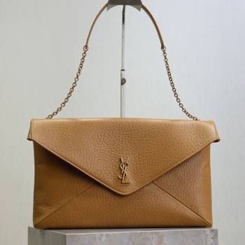 Saint Laurent Cassander XXL Envelope Pouch On Chain in Grained Lambskin Brown 2025 841702 (YY-250802021)