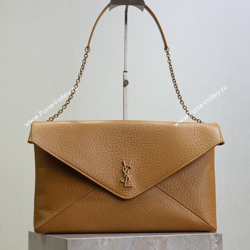 Saint Laurent Cassander XXL Envelope Pouch On Chain in Grained Lambskin Brown 2025 841702 (YY-250802021)