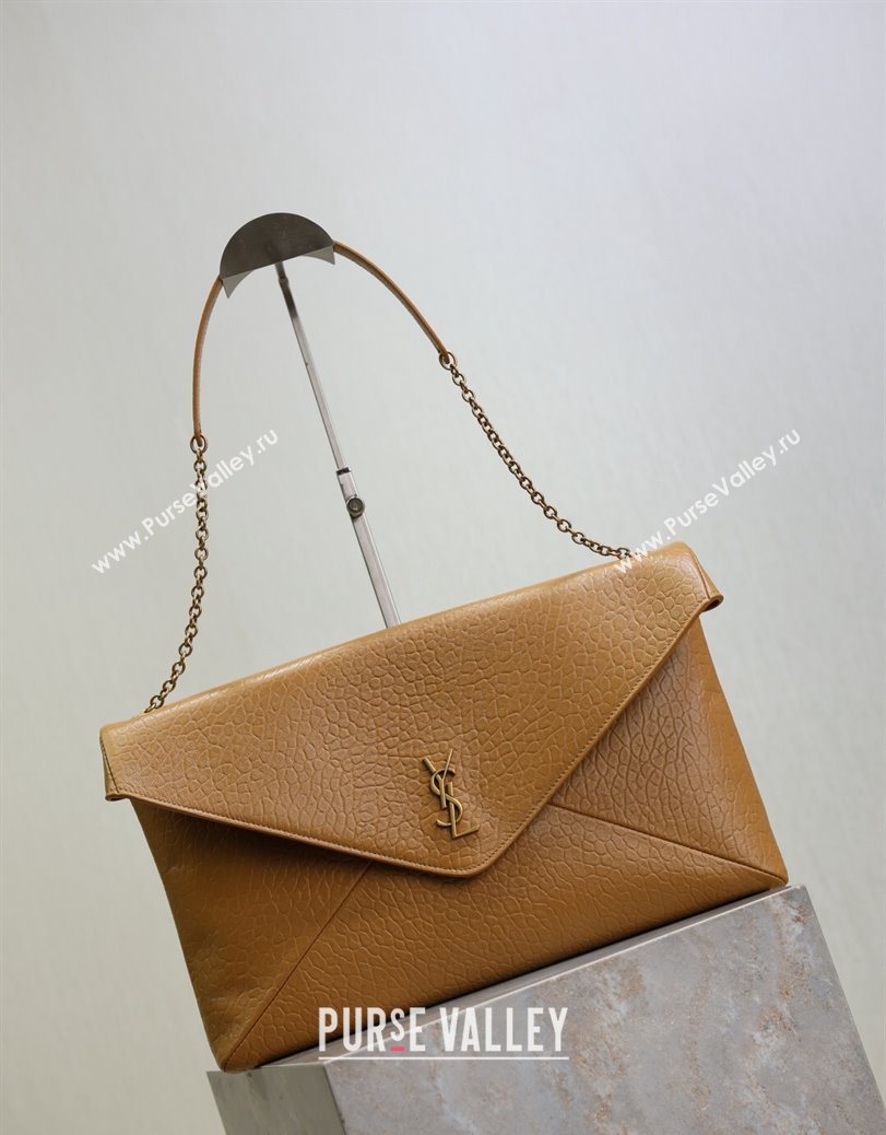 Saint Laurent Cassander XXL Envelope Pouch On Chain in Grained Lambskin Brown 2025 841702 (YY-250802021)
