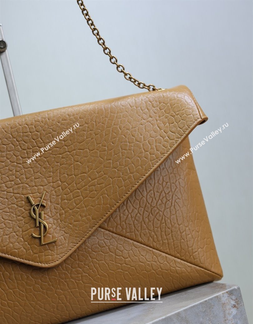 Saint Laurent Cassander XXL Envelope Pouch On Chain in Grained Lambskin Brown 2025 841702 (YY-250802021)