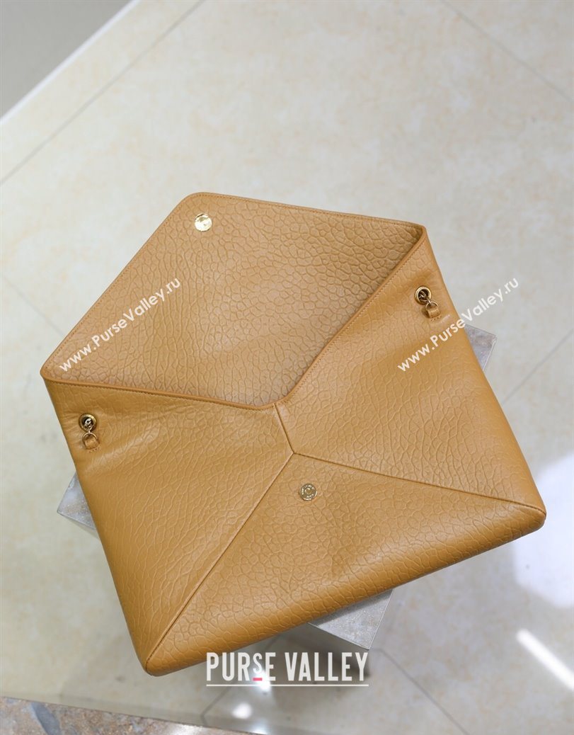 Saint Laurent Cassander XXL Envelope Pouch On Chain in Grained Lambskin Brown 2025 841702 (YY-250802021)