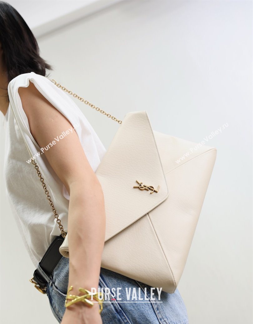 Saint Laurent Cassander XXL Envelope Pouch On Chain in Grained Lambskin White 2025 841702 (YY-250802022)