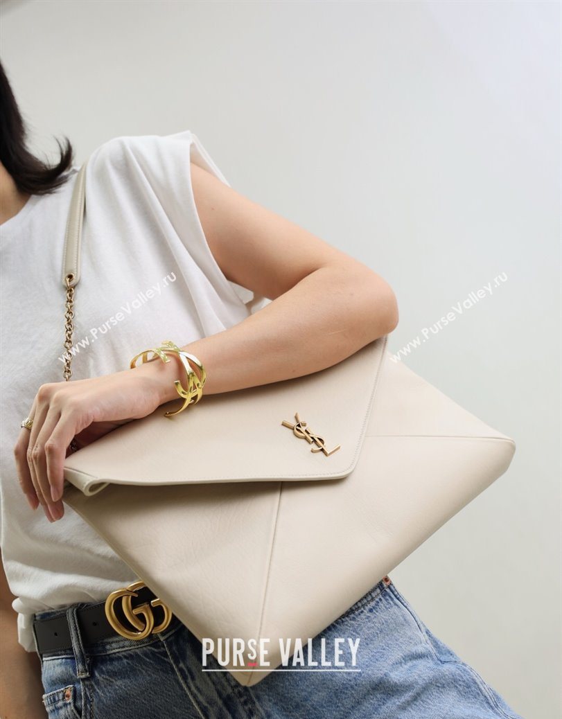 Saint Laurent Cassander XXL Envelope Pouch On Chain in Grained Lambskin White 2025 841702 (YY-250802022)
