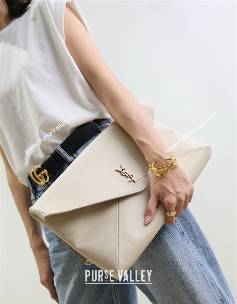 Saint Laurent Cassander XXL Envelope Pouch On Chain in Grained Lambskin White 2025 841702 (YY-250802022)