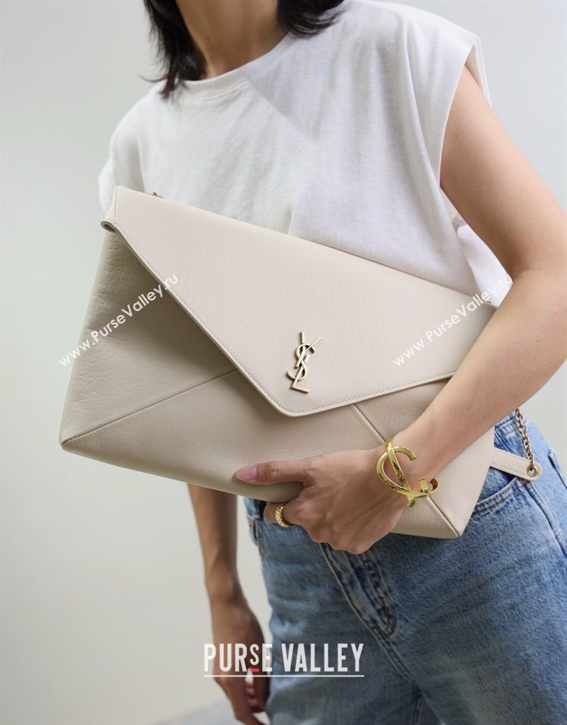 Saint Laurent Cassander XXL Envelope Pouch On Chain in Grained Lambskin White 2025 841702 (YY-250802022)