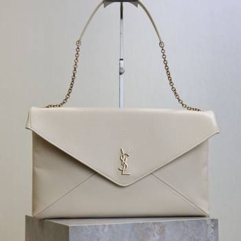 Saint Laurent Cassander XXL Envelope Pouch On Chain in Grained Lambskin White 2025 841702 (YY-250802022)