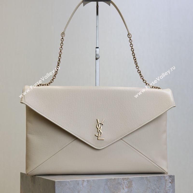 Saint Laurent Cassander XXL Envelope Pouch On Chain in Grained Lambskin White 2025 841702 (YY-250802022)