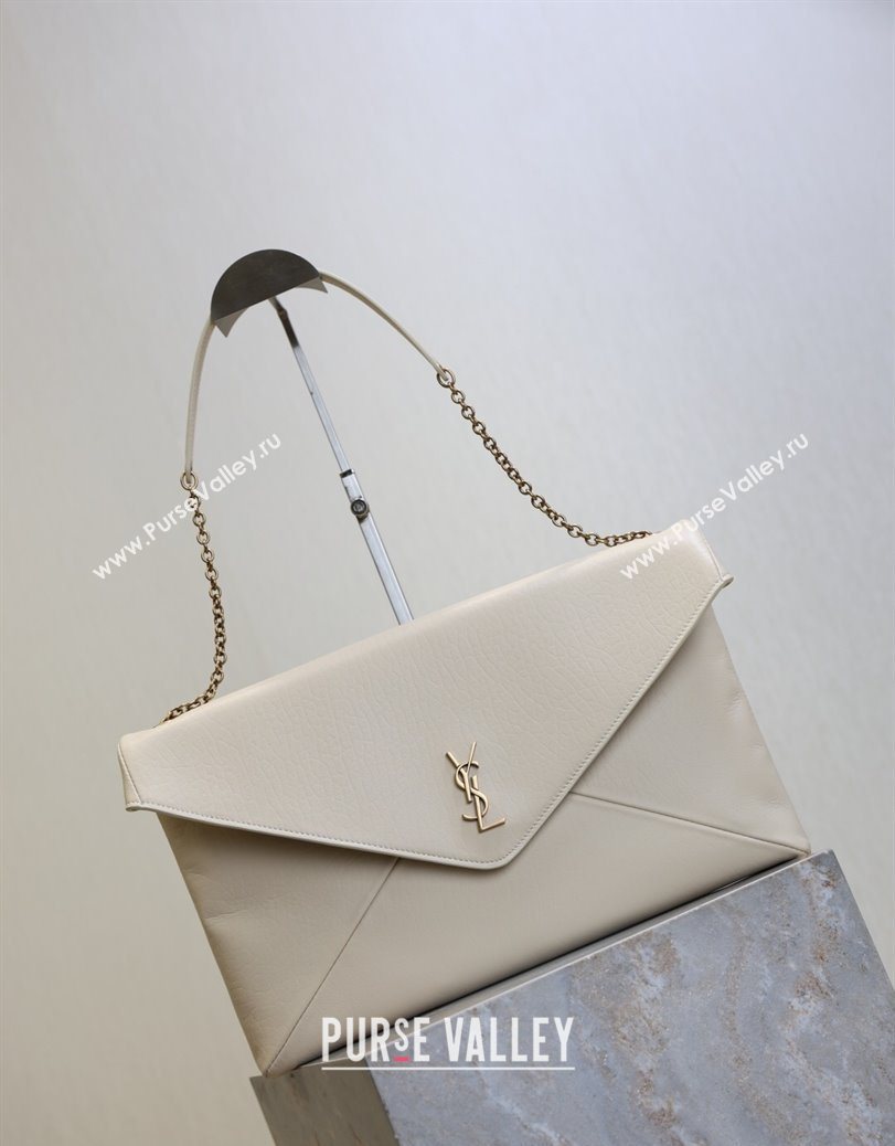 Saint Laurent Cassander XXL Envelope Pouch On Chain in Grained Lambskin White 2025 841702 (YY-250802022)