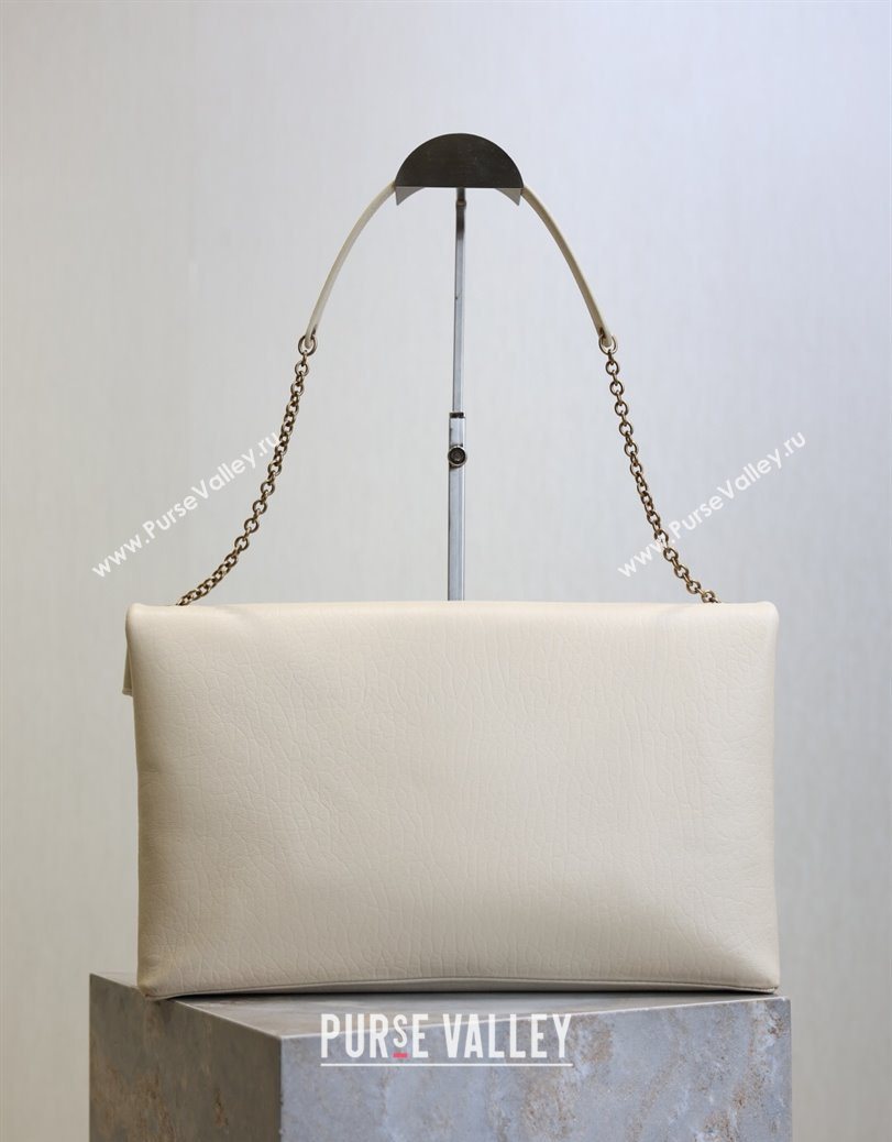 Saint Laurent Cassander XXL Envelope Pouch On Chain in Grained Lambskin White 2025 841702 (YY-250802022)