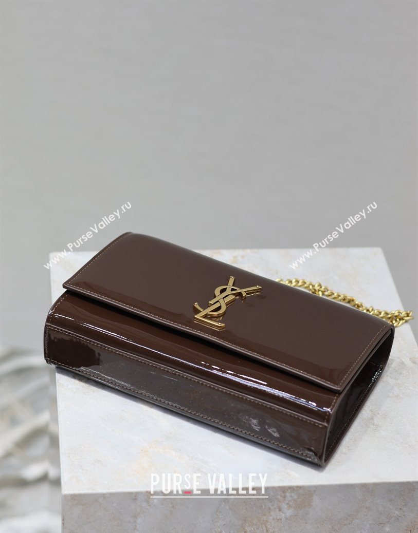 Saint Laurent Kate Medium Chain Bag in Patent Leather 364021 Brown 2025 (YY-250801111)
