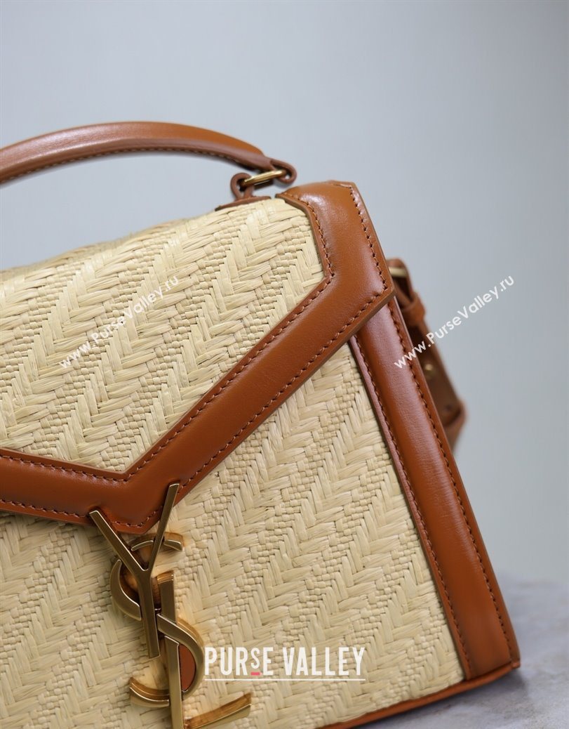 Saint Laurent Cassandre Mini Bag in Straw-Like and Leather Brown 2025 602716 (YY-250801086)