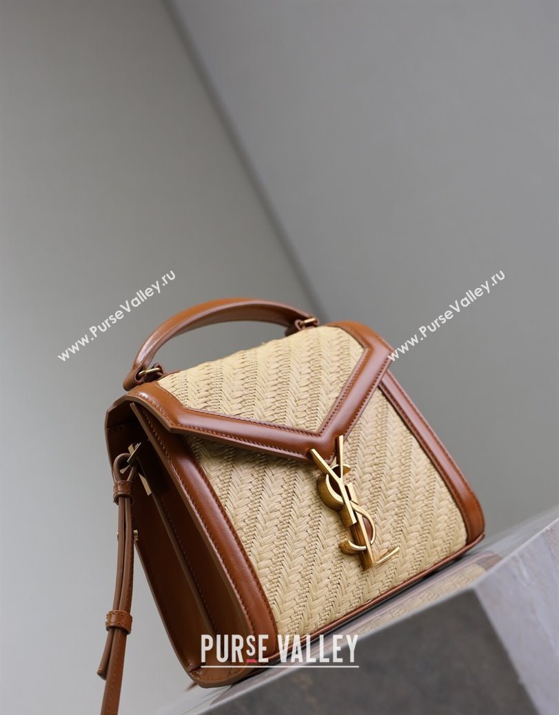 Saint Laurent Cassandre Mini Bag in Straw-Like and Leather Brown 2025 602716 (YY-250801086)