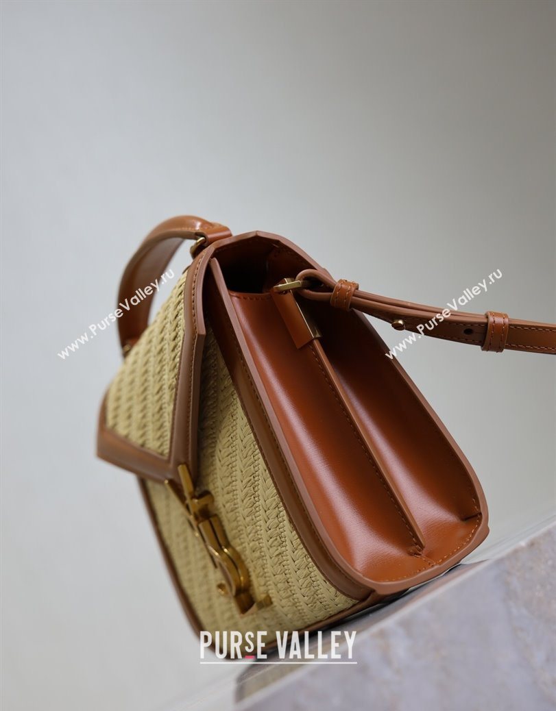 Saint Laurent Cassandre Mini Bag in Straw-Like and Leather Brown 2025 602716 (YY-250801086)
