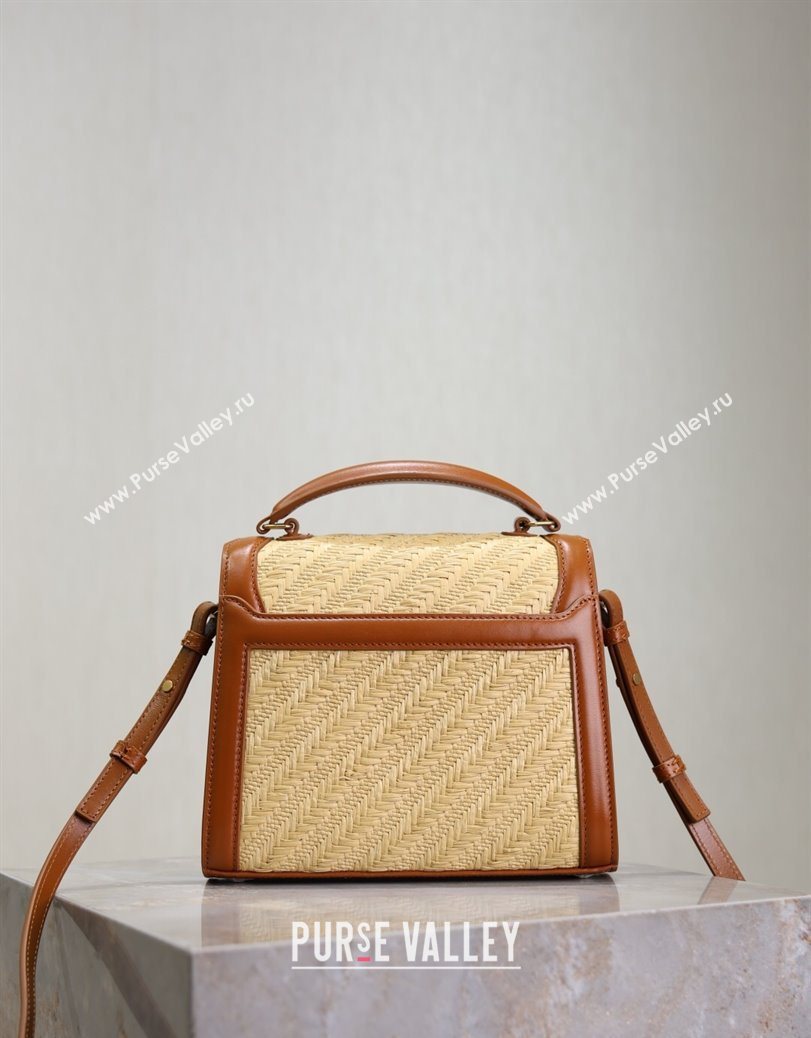 Saint Laurent Cassandre Mini Bag in Straw-Like and Leather Brown 2025 602716 (YY-250801086)