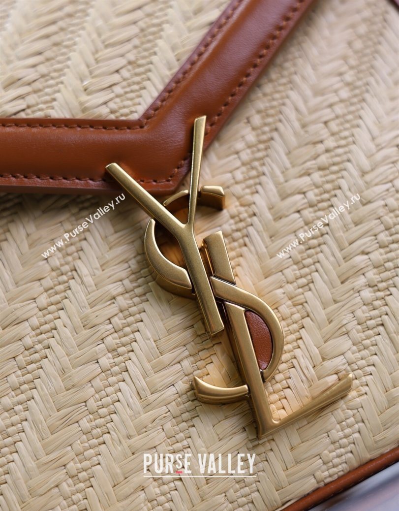 Saint Laurent Cassandre Mini Bag in Straw-Like and Leather Brown 2025 602716 (YY-250801086)