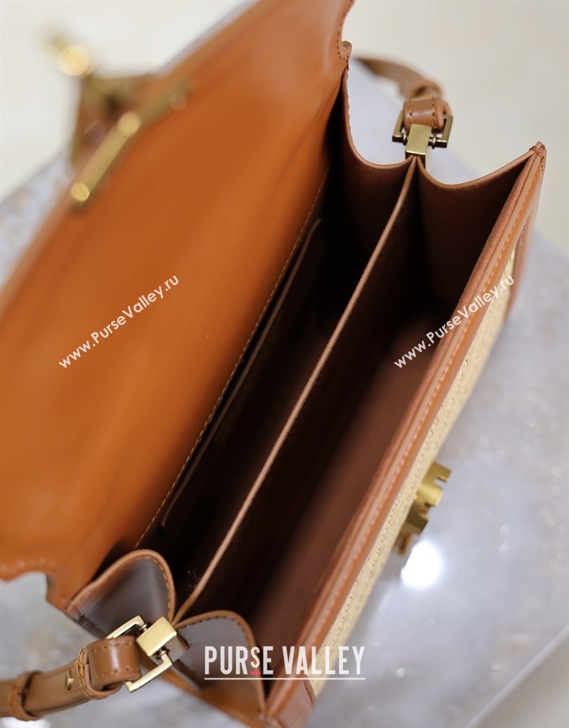 Saint Laurent Cassandre Mini Bag in Straw-Like and Leather Brown 2025 602716 (YY-250801086)