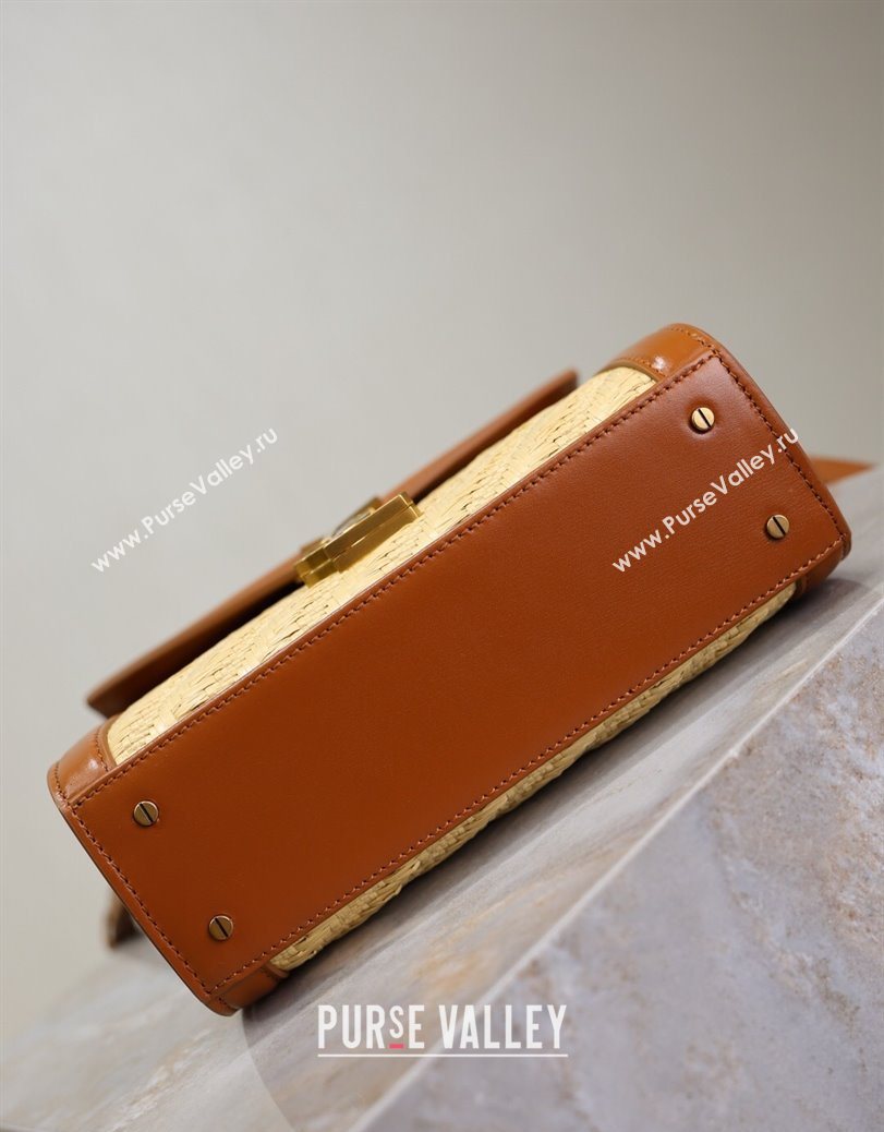 Saint Laurent Cassandre Mini Bag in Straw-Like and Leather Brown 2025 602716 (YY-250801086)