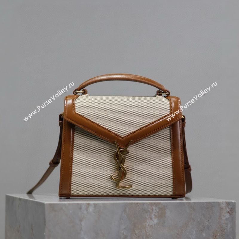 Saint Laurent Cassandre Mini Bag in Cotton Linen and Leather 2025 602716 (YY-250801087)