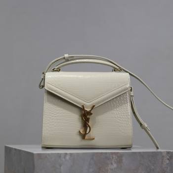 Saint Laurent Cassandre Mini Bag in Crocodile Embossed Leather White 2025 602716 (YY-250801088)