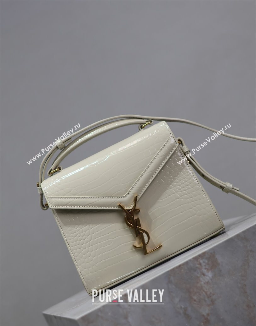 Saint Laurent Cassandre Mini Bag in Crocodile Embossed Leather White 2025 602716 (YY-250801088)
