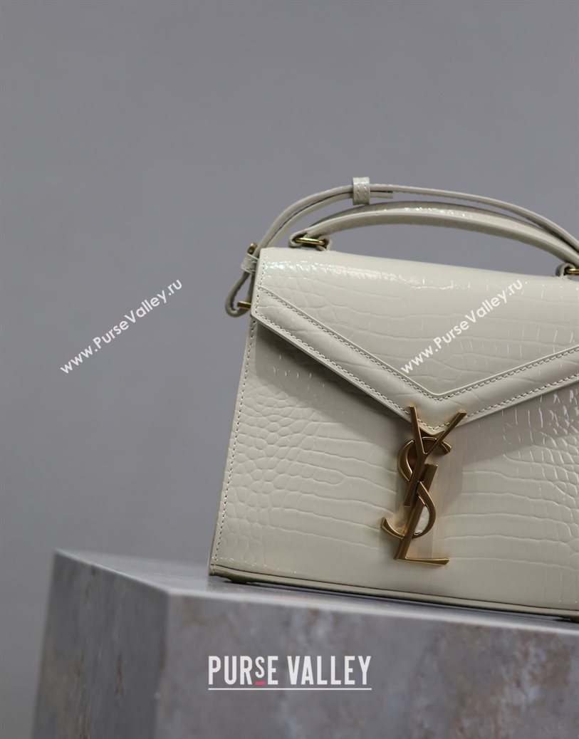 Saint Laurent Cassandre Mini Bag in Crocodile Embossed Leather White 2025 602716 (YY-250801088)