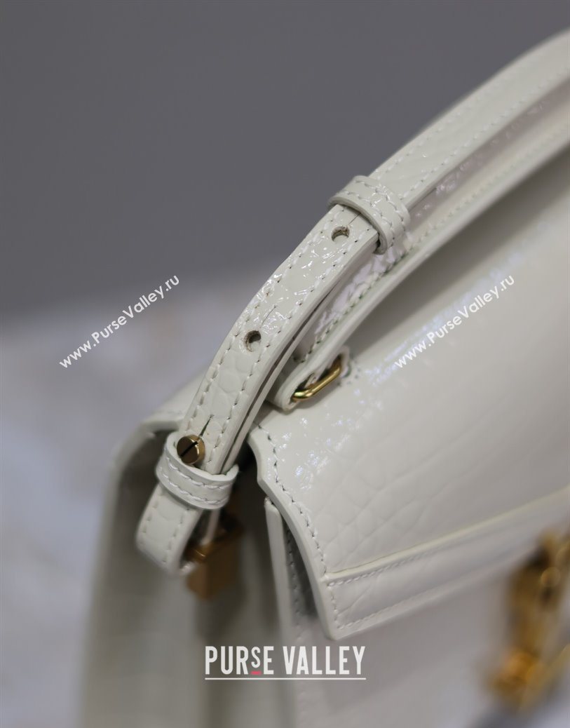 Saint Laurent Cassandre Mini Bag in Crocodile Embossed Leather White 2025 602716 (YY-250801088)