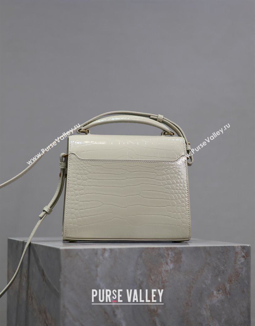 Saint Laurent Cassandre Mini Bag in Crocodile Embossed Leather White 2025 602716 (YY-250801088)