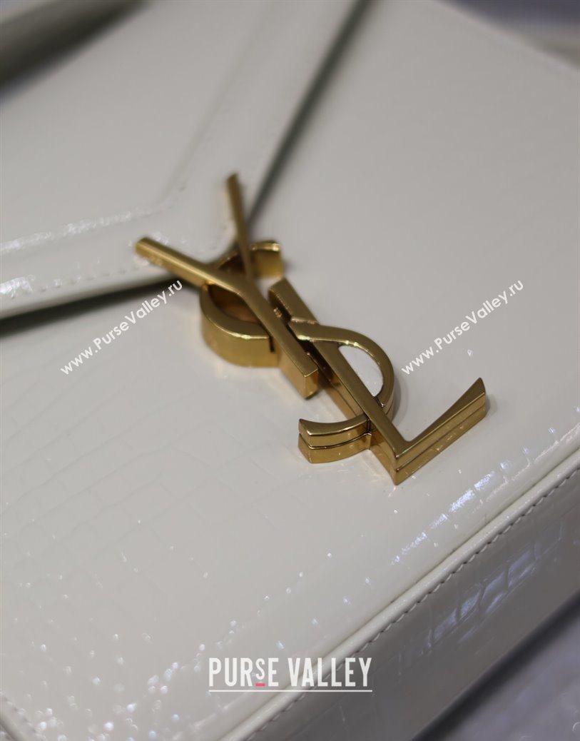 Saint Laurent Cassandre Mini Bag in Crocodile Embossed Leather White 2025 602716 (YY-250801088)