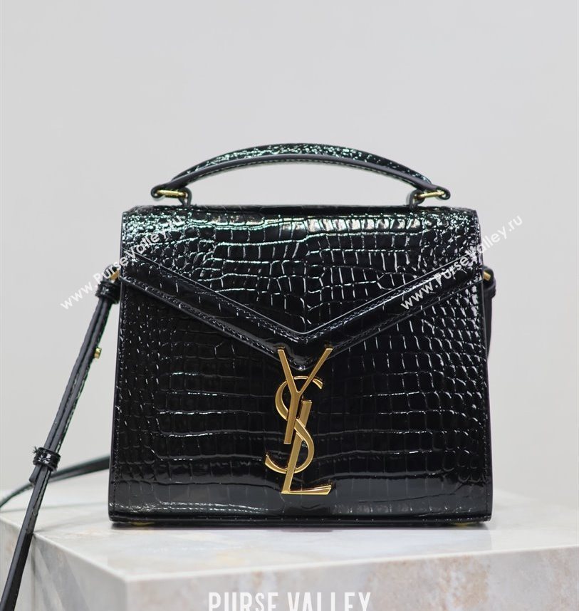 Saint Laurent Cassandre Mini Bag in Crocodile Embossed Leather Black 2025 602716 (YY-250801089)