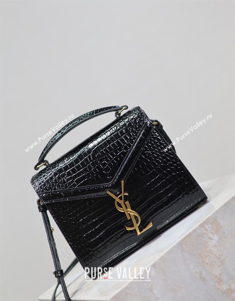 Saint Laurent Cassandre Mini Bag in Crocodile Embossed Leather Black 2025 602716 (YY-250801089)