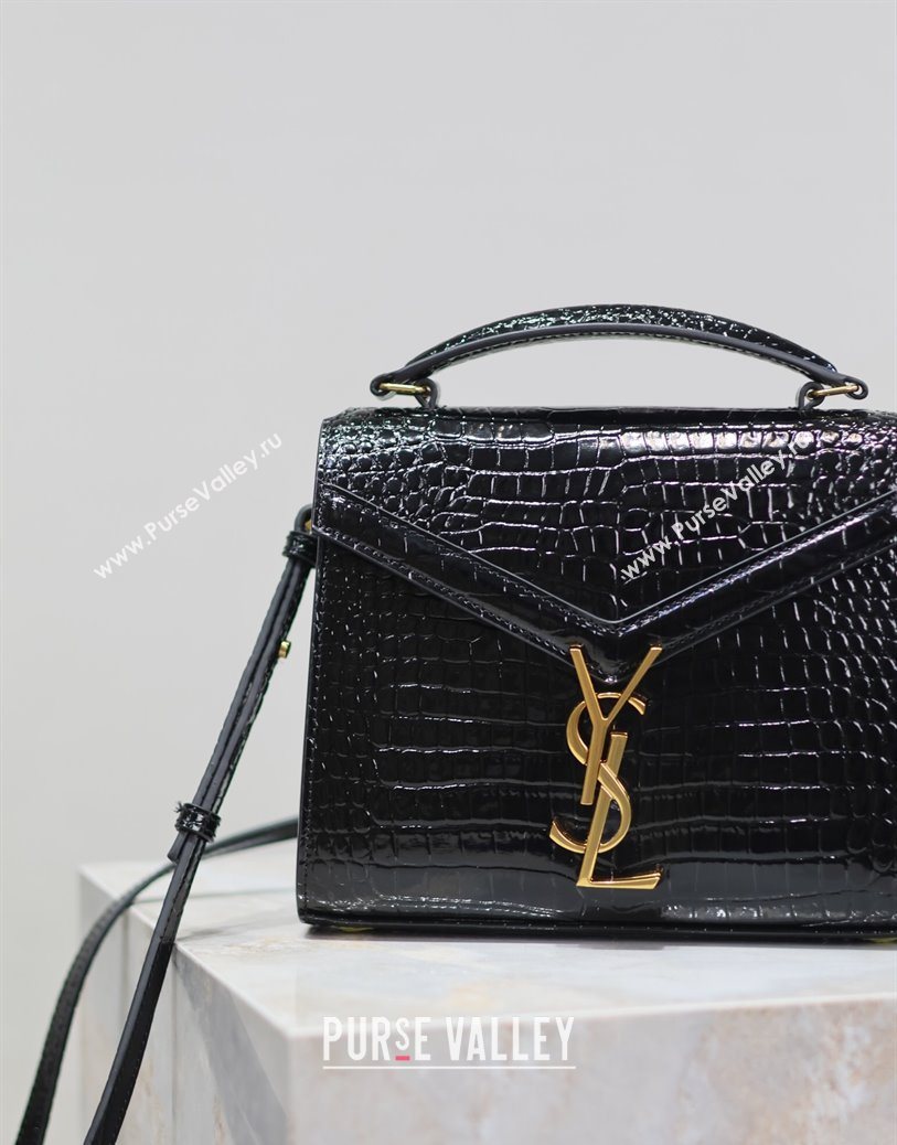 Saint Laurent Cassandre Mini Bag in Crocodile Embossed Leather Black 2025 602716 (YY-250801089)